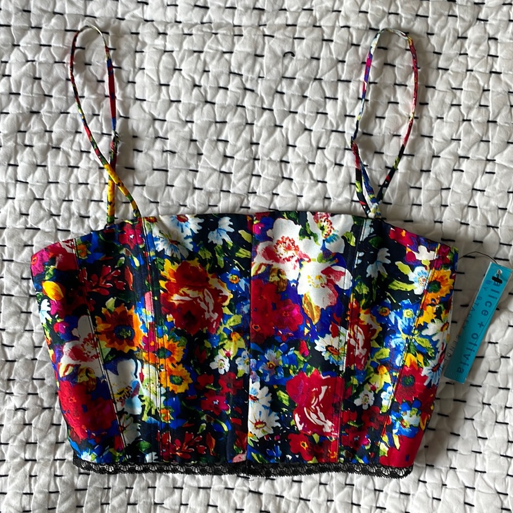 Alice + Olivia NWT Strappy Floral Crop Top SZ 0 $198